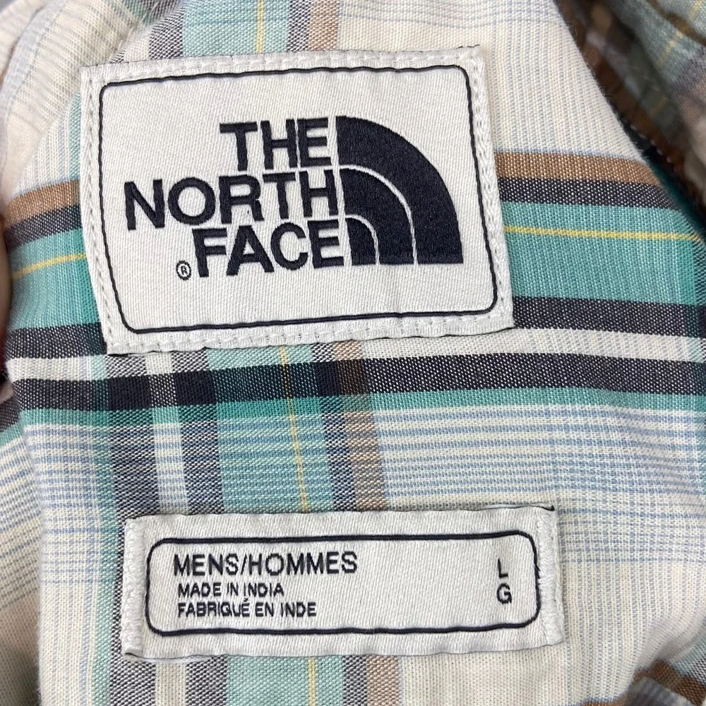 The North Face Mens Plaid Short Sleeve Button Up‎ Shirt Size L Blue Check Casual